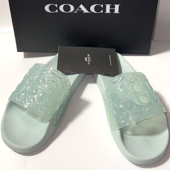 COACH Blue UNNA Embossed Logo Clear Jelly Slip On Sport Pool Slides Sandals 10 - Picture 11 of 13